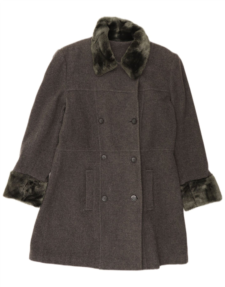 vintage Femme Double Breasted Coat EU 42 Grande Laine Grise
