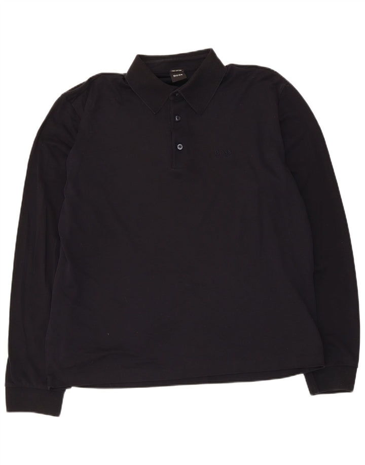 Hugo Boss Polo à manches longues en coton noir moyen