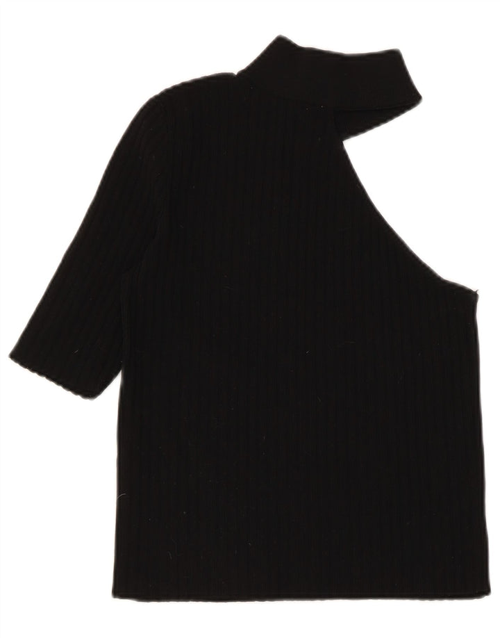 Zara Femmes Crop One Épaule Top UK 8 Petit Nylon Noir