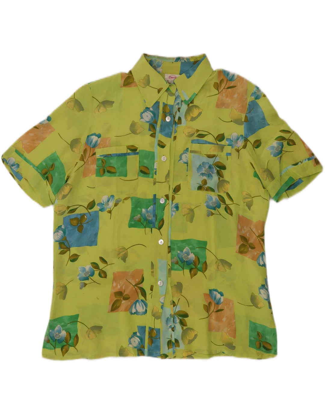 CHERIE Chemisier transparent à manches courtes pour femme IT 48 XL Vert Floral