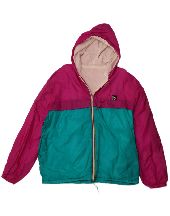 VINTAGE Veste de pluie à capuche pour homme UK 42 XL Rose Colourblock Polyamide