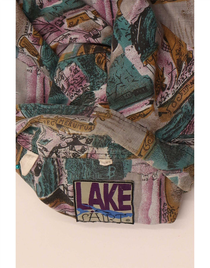vintage Mens Abstract Pattern Shirt Taille 43/44 Grand Coton Multicolore