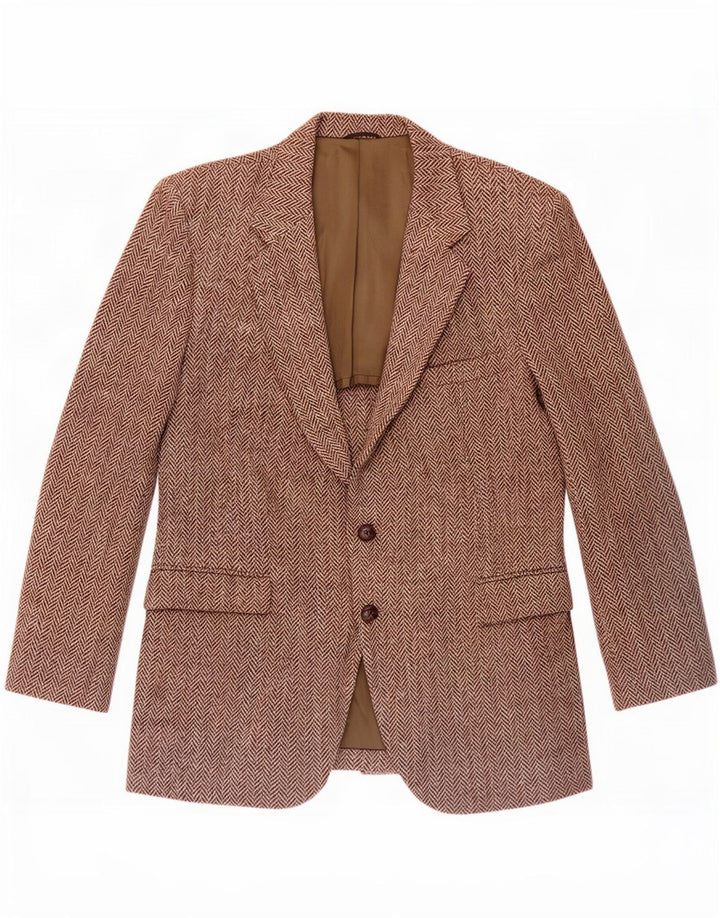 Harris Tweed Veste Blazer 2 Boutons pour Homme UK 44 Grande Laine à Chevrons Marron