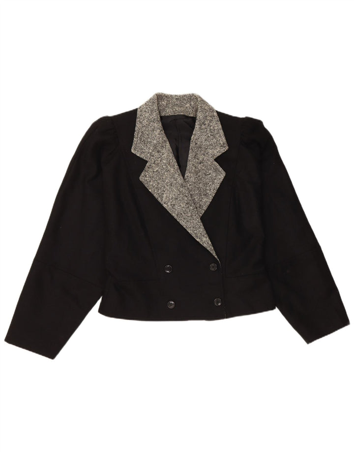 vintage Femme Crop Blazer Veste IT 44 Medium Black Colourblock