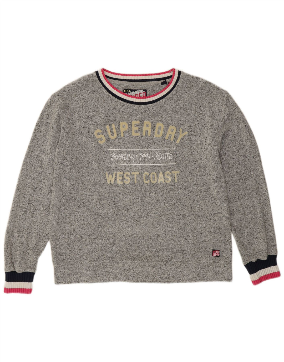 SUPERDRY Sweat-shirt graphique pour femme UK 12 Gris moyen Viscose