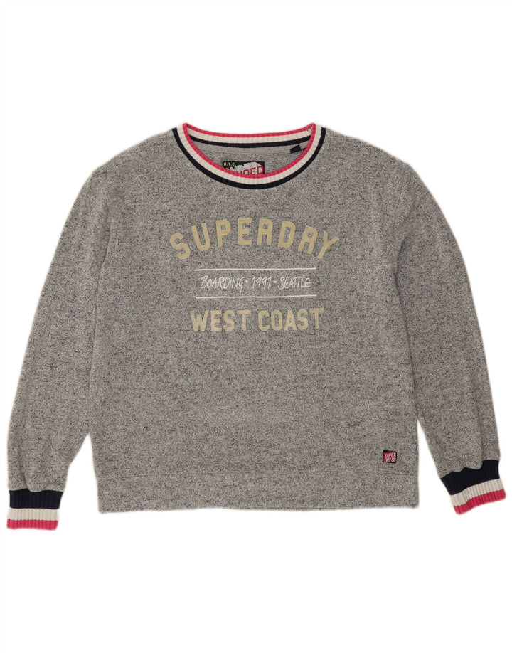 SUPERDRY Sweat-shirt graphique pour femme UK 12 Gris moyen Viscose