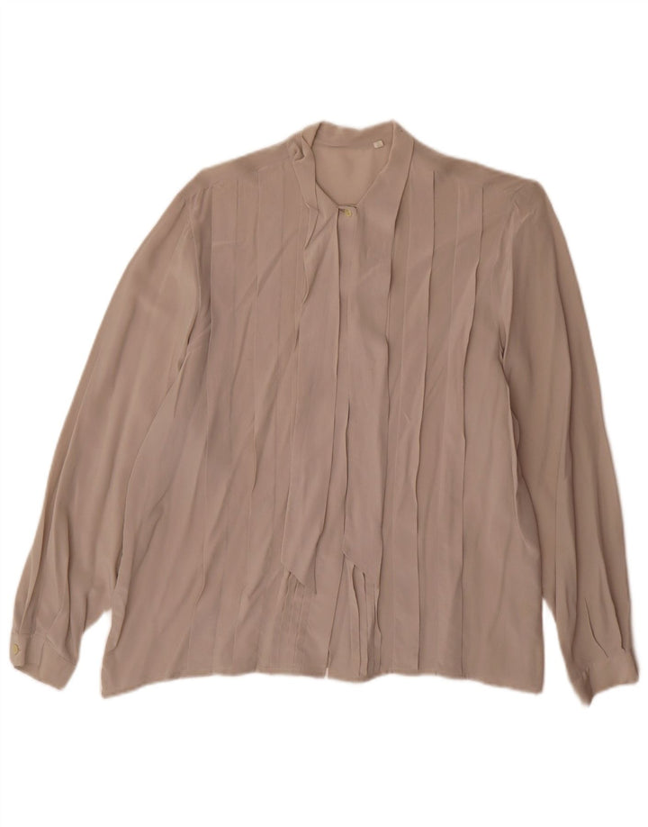 vintage Femme Front Tie Shirt Blouse IT 44 Moyen Gris Soie