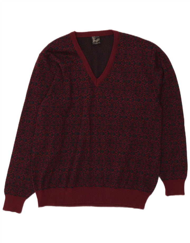 Mapier Pull col V pour homme en laine Fair Isle bordeaux moyen