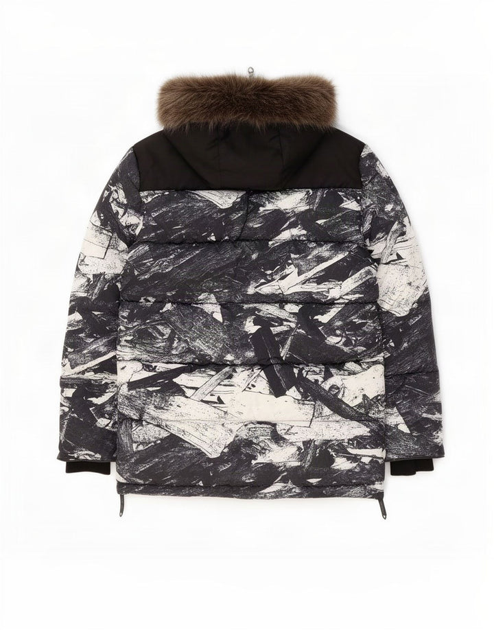 Superdry Veste de ski à capuche pour homme UK 42 XL Noir Géométrique Polyester