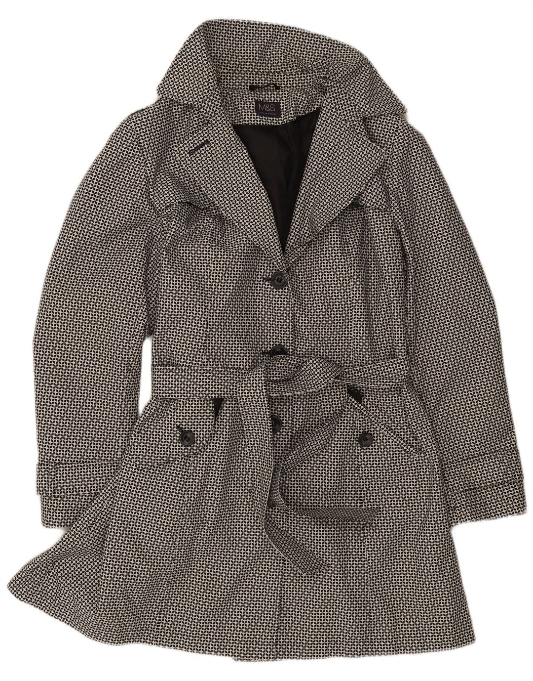 Marks & Spencer Trench-Coat Femme UK 18 XL Noir Géométrique Polyester