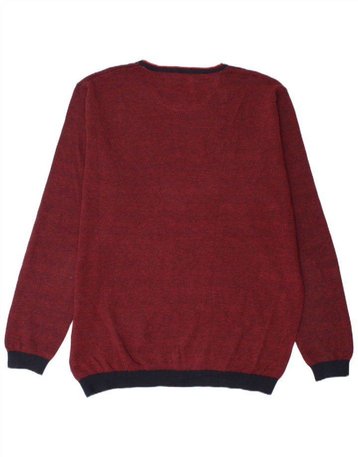 Pierre Cardin Mens Crew Neck Jumper Sweater 2XL Maroon Cotton
