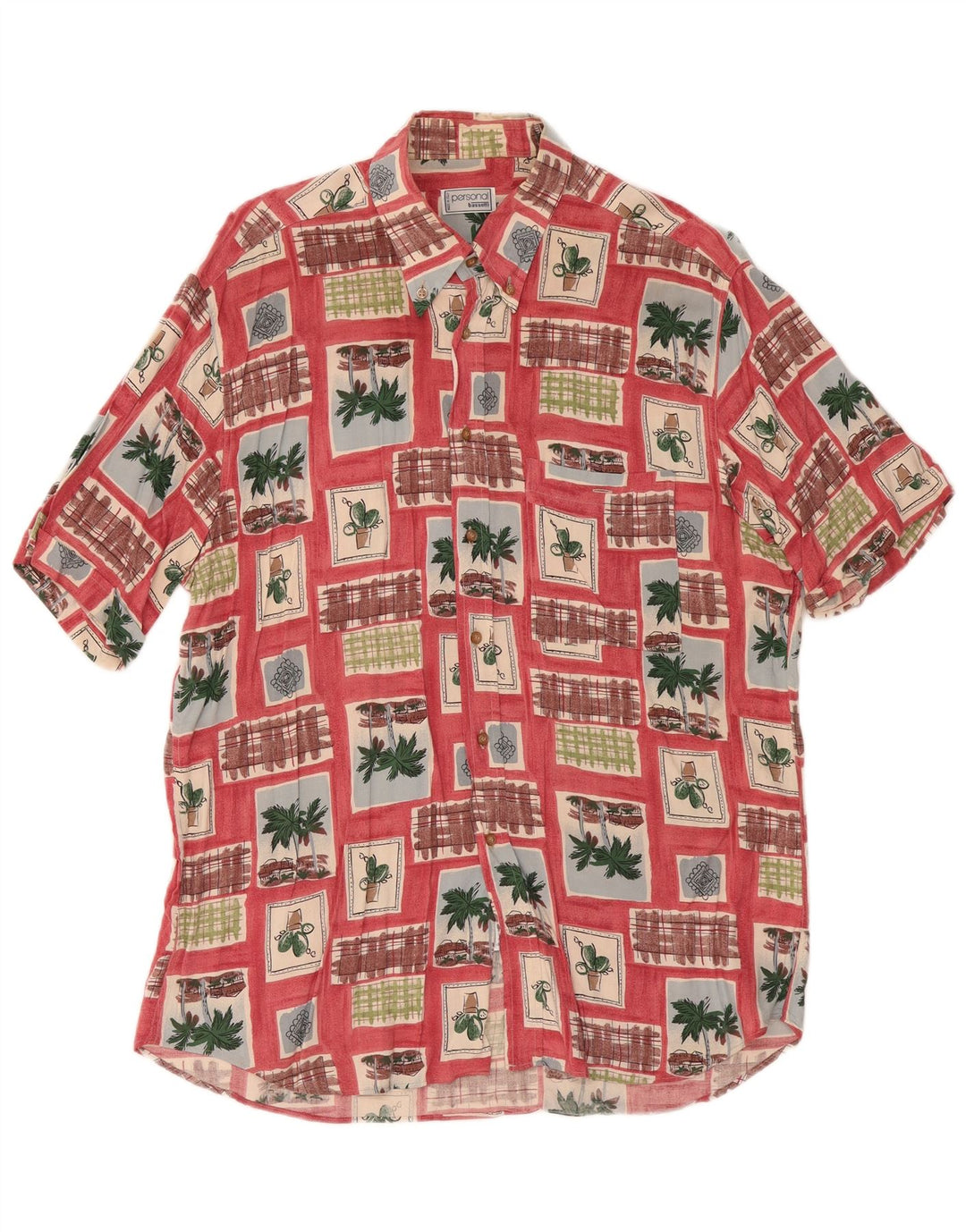 Bassetti Chemise à manches courtes pour homme Taille 16 1/2 42 Grand Patchwork Rouge Viscose