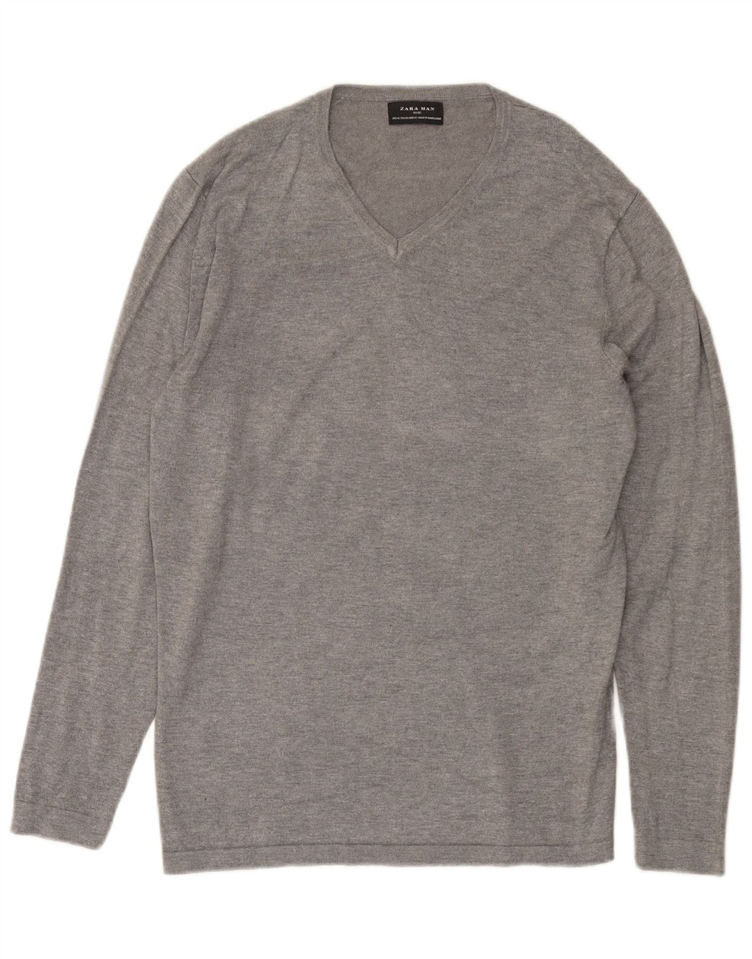 Zara Pull Col V Homme Gris Moyen Moucheté