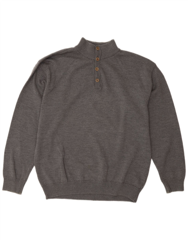 Sea & Sky Pull à col boutonné pour homme en laine grise