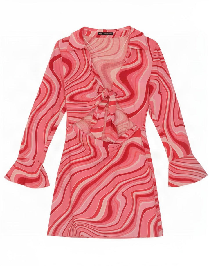 Zara Robe fourreau découpée à motif abstrait pour femme UK 12 Rose moyen