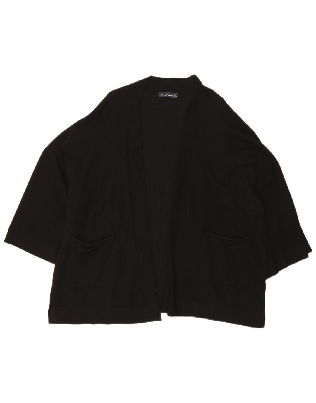 ZARA Cardigan ouvert surdimensionné à manches 3/4 pour femme UK 10 Small Noir