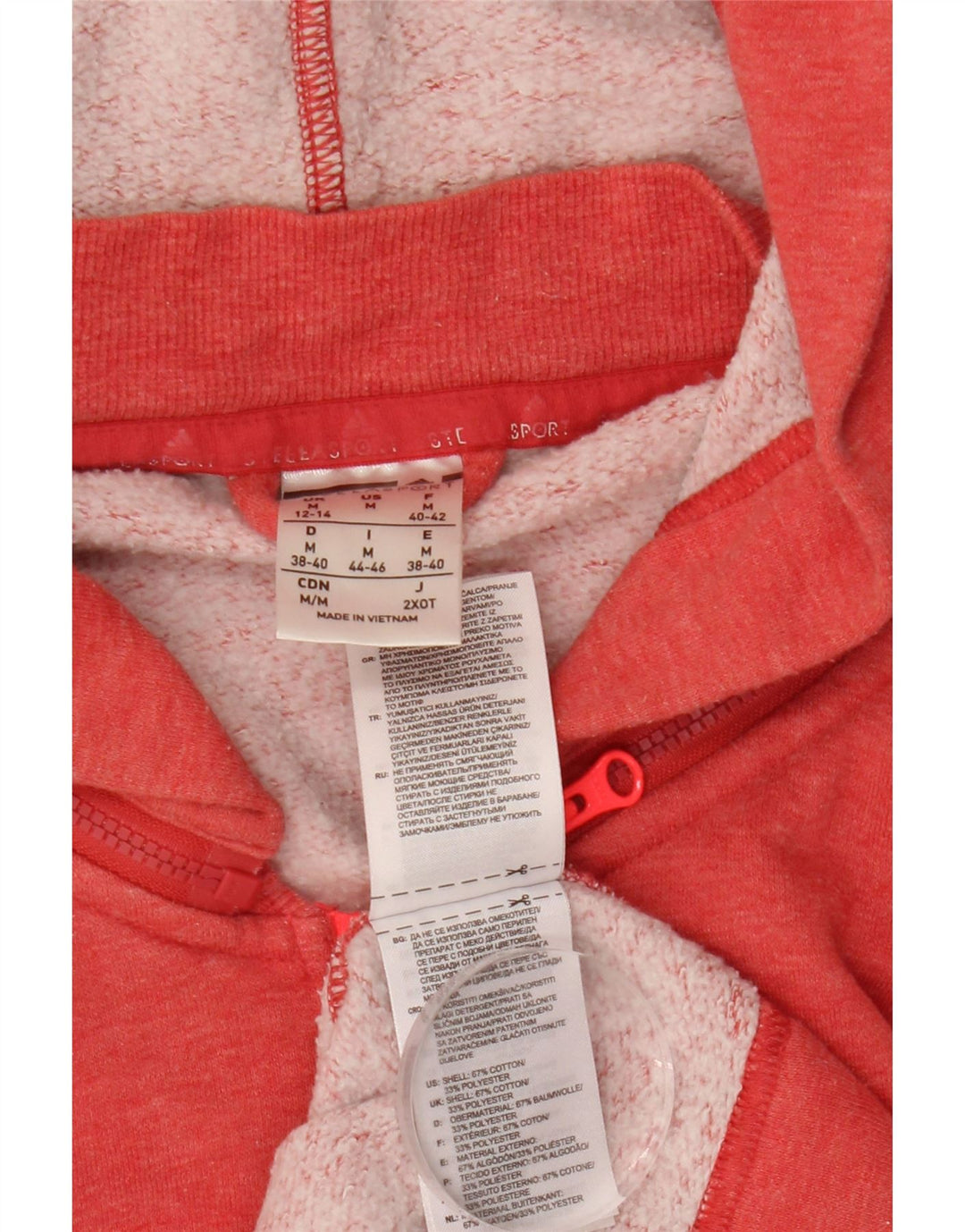 ADIDAS Pull à capuche zippé surdimensionné pour femme UK 12/14 Coton rose moyen