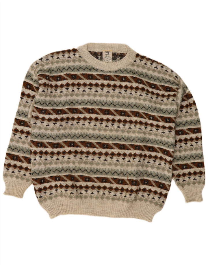 vintage Mens Crew Neck Jumper Pull Moyen Multicolore Géométrique