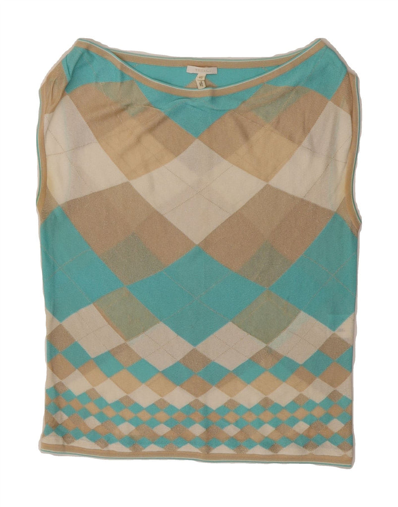 ESCADA Womens Vest Tank Top EU 40 Medium Turquoise Argyle/Diamond Rayon Vintage Escada and Second-Hand Escada from Messina Hembry 