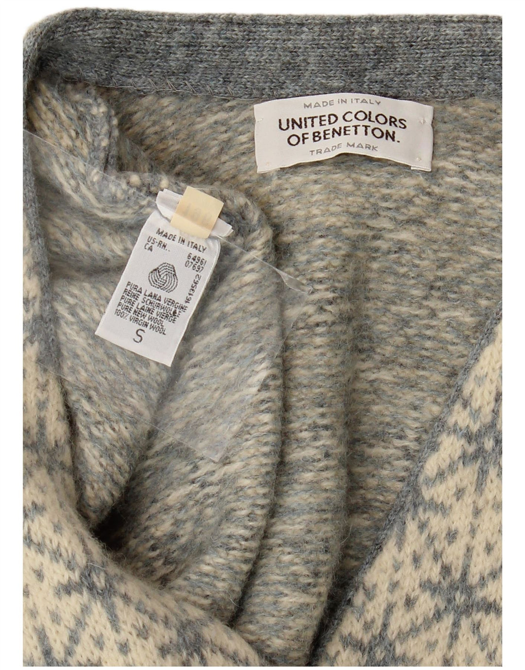 BENETTON Pull cardigan surdimensionné pour femme UK 10 Petit gris Fair Isle