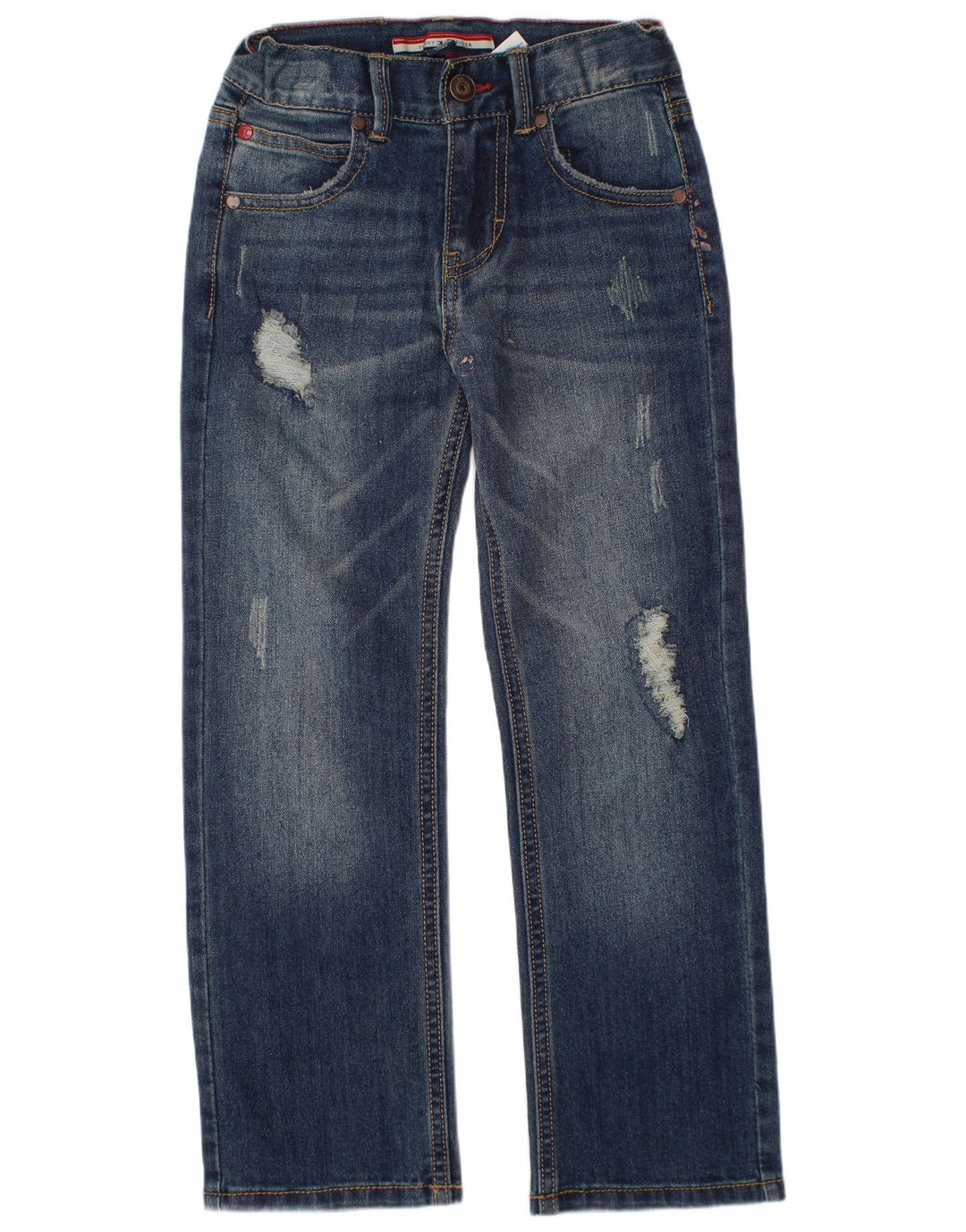 TOMMY HILFIGER Jean droit effet vieilli pour garçon 5-6 ans W24 L20 Bleu