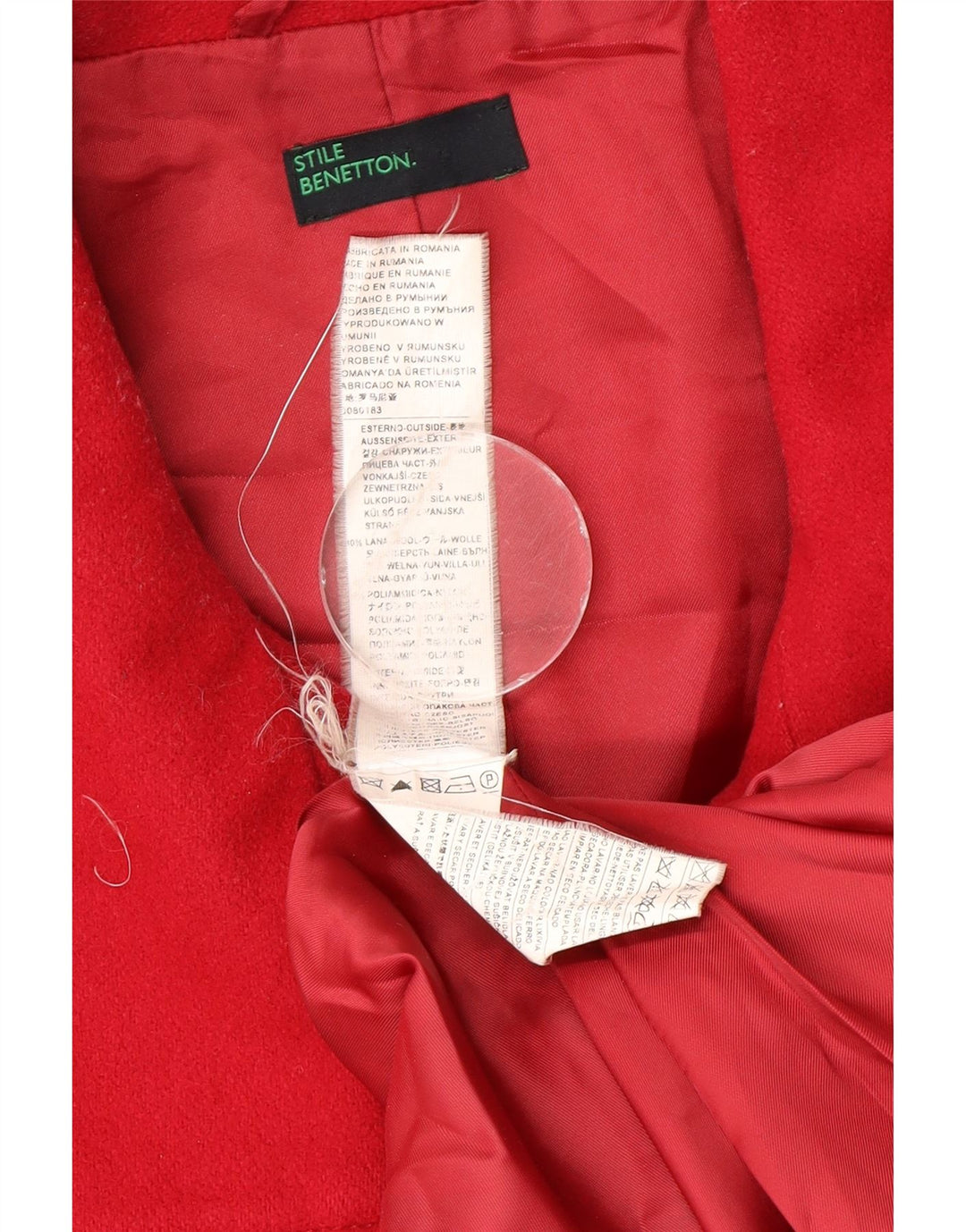 Benetton Manteau Double Boutonnage Femme UK 14 Laine Rouge Moyen