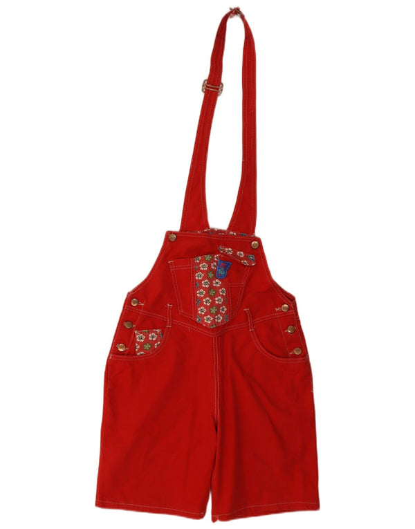 vintage Femmes Dungarees Shorts UK 14 Moyen W30 Coton Floral Rouge