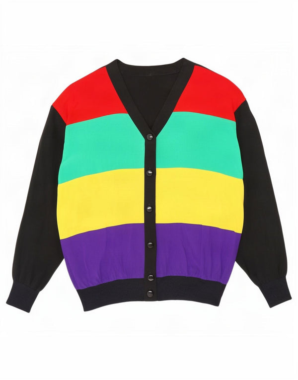 vintage Womens Cardigan Sweater UK 16 Grand Colorblock multicolore