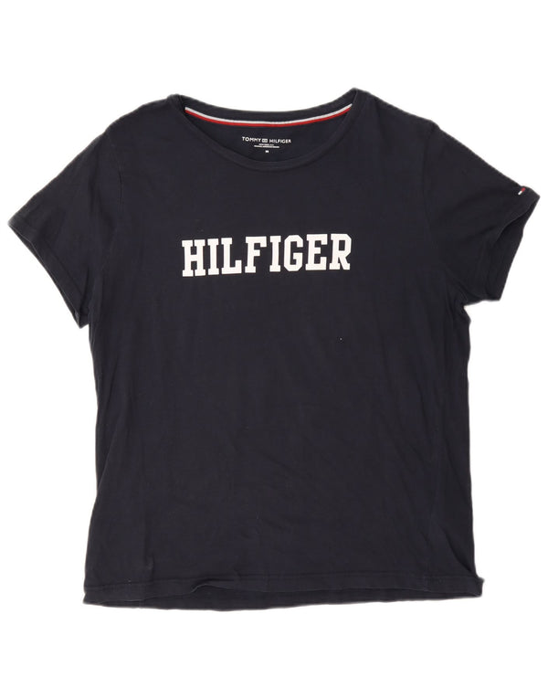 Tommy Hilfiger T-shirt graphique pour femme UK 14 Bleu marine moyen Coton