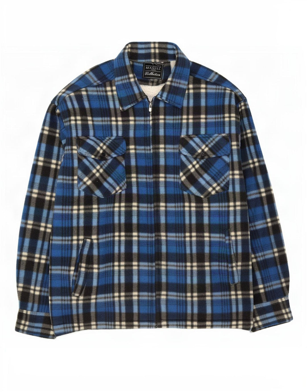 Magill Veste polaire Sherpa pour homme UK 38 Bleu moyen à carreaux en polyester
