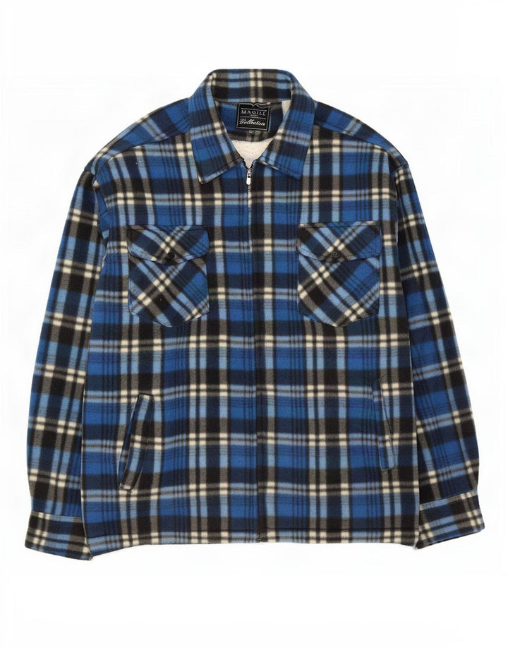 Magill Veste polaire Sherpa pour homme UK 38 Bleu moyen à carreaux en polyester