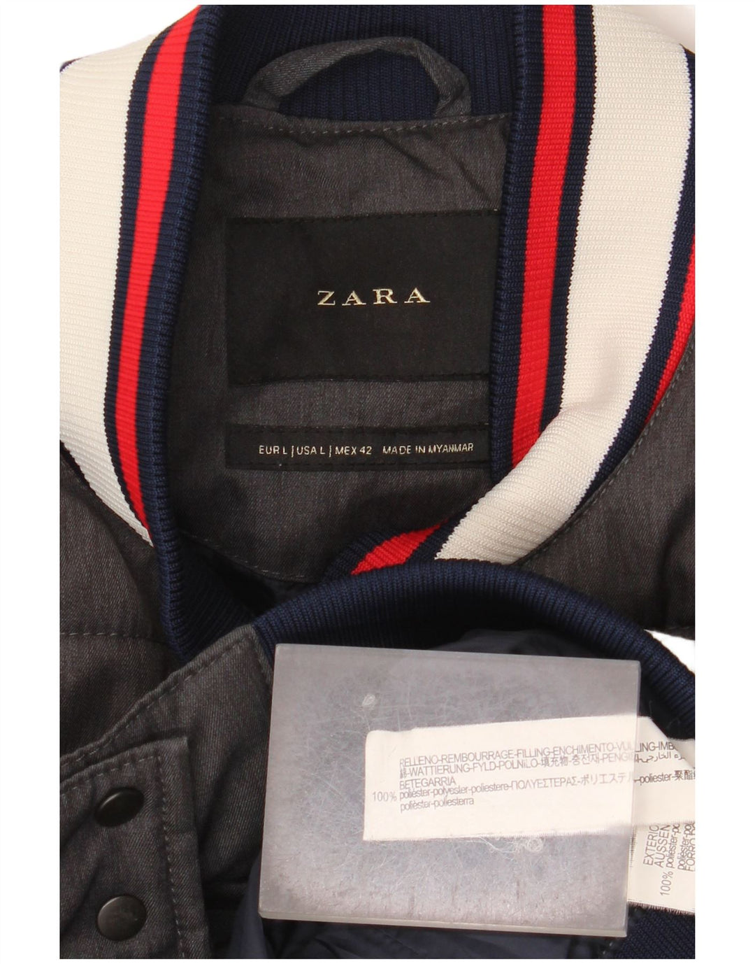 Zara Veste matelassée pour homme UK 40 Large Gris Polyester