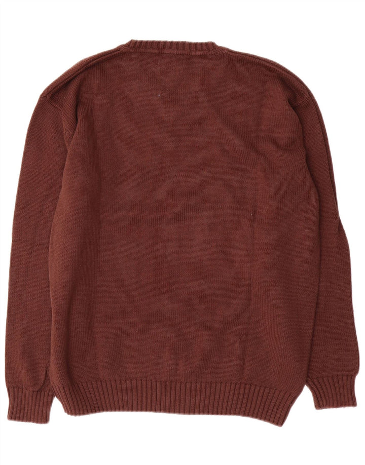 VINTAGE Pull col V homme grand coton marron