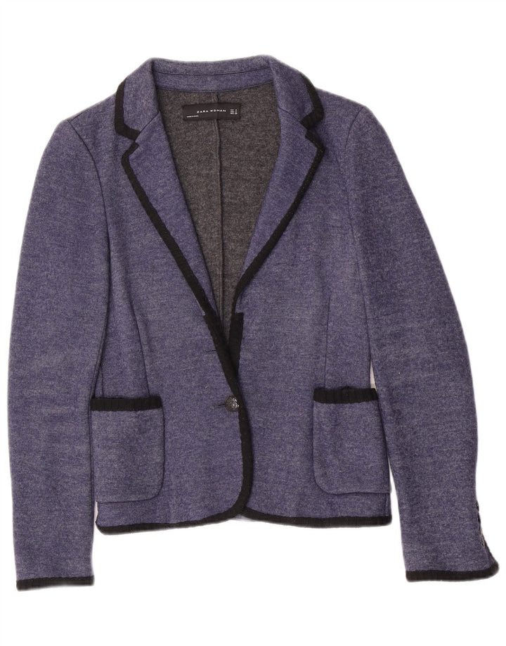 Zara Veste blazer en tricot à 1 bouton pour femme UK 12 Bleu moyen