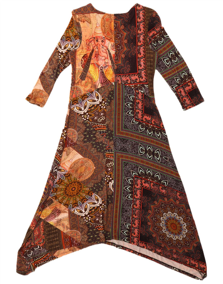 Desigual Femme Robe Maxi à Manches 3/4 UK 14 Large Viscose Multicolore
