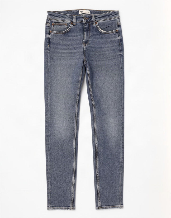 Zara Jean Slim Femme EU 40 Moyen W30 L28 Bleu Coton
