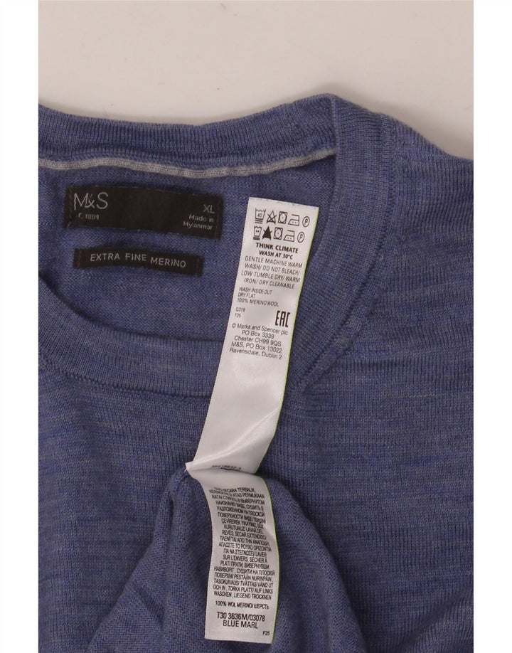 Marks & Spencer Pull col rond pour homme XL en laine mérinos bleue