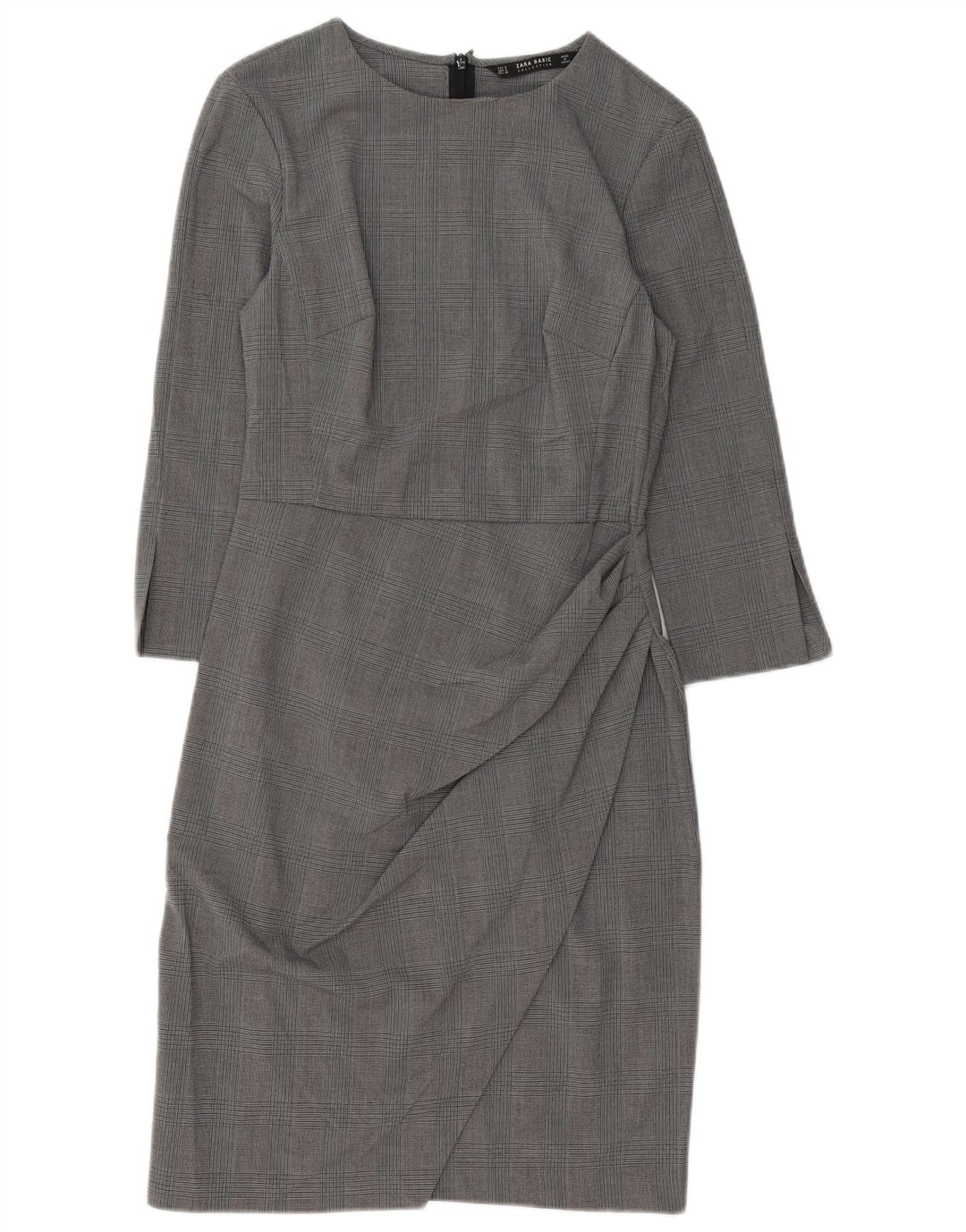 Zara Robe fourreau à manches 3/4 pour femme UK 10 Petit gris pied-de-poule Polyester