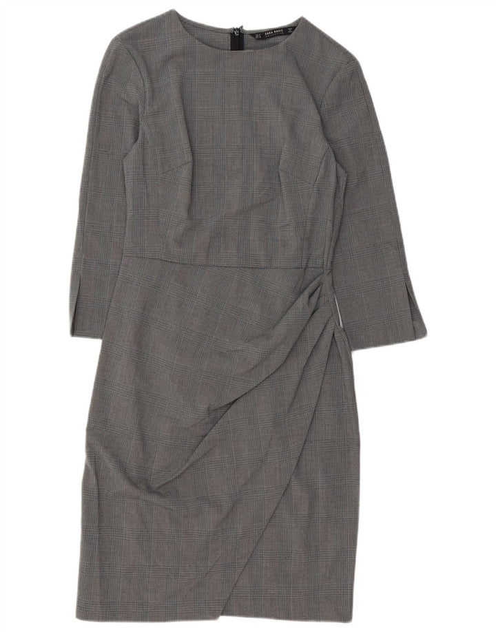 Zara Robe fourreau à manches 3/4 pour femme UK 10 Petit gris pied-de-poule Polyester