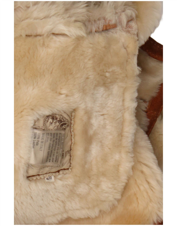 vintage Femme Loose Fit Shearling Manteau IT 48 XL Cuir Marron