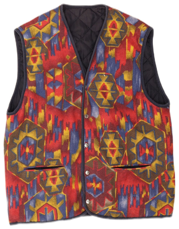 vintage Mens Réversible Gilet UK 38 Moyen Rouge Géométrique