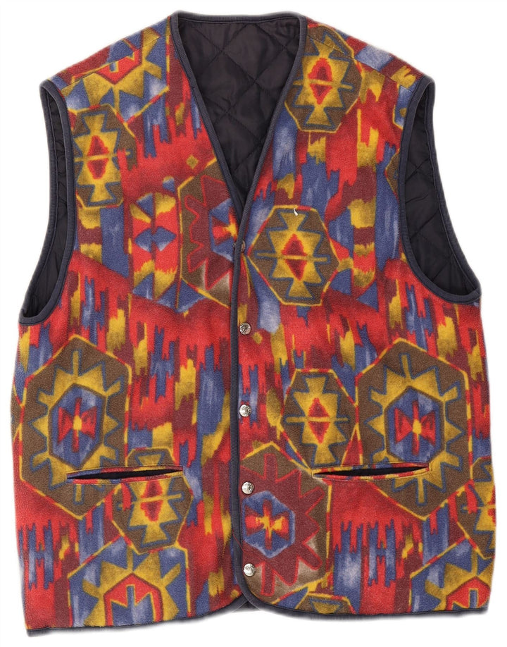 vintage Mens Réversible Gilet UK 38 Moyen Rouge Géométrique