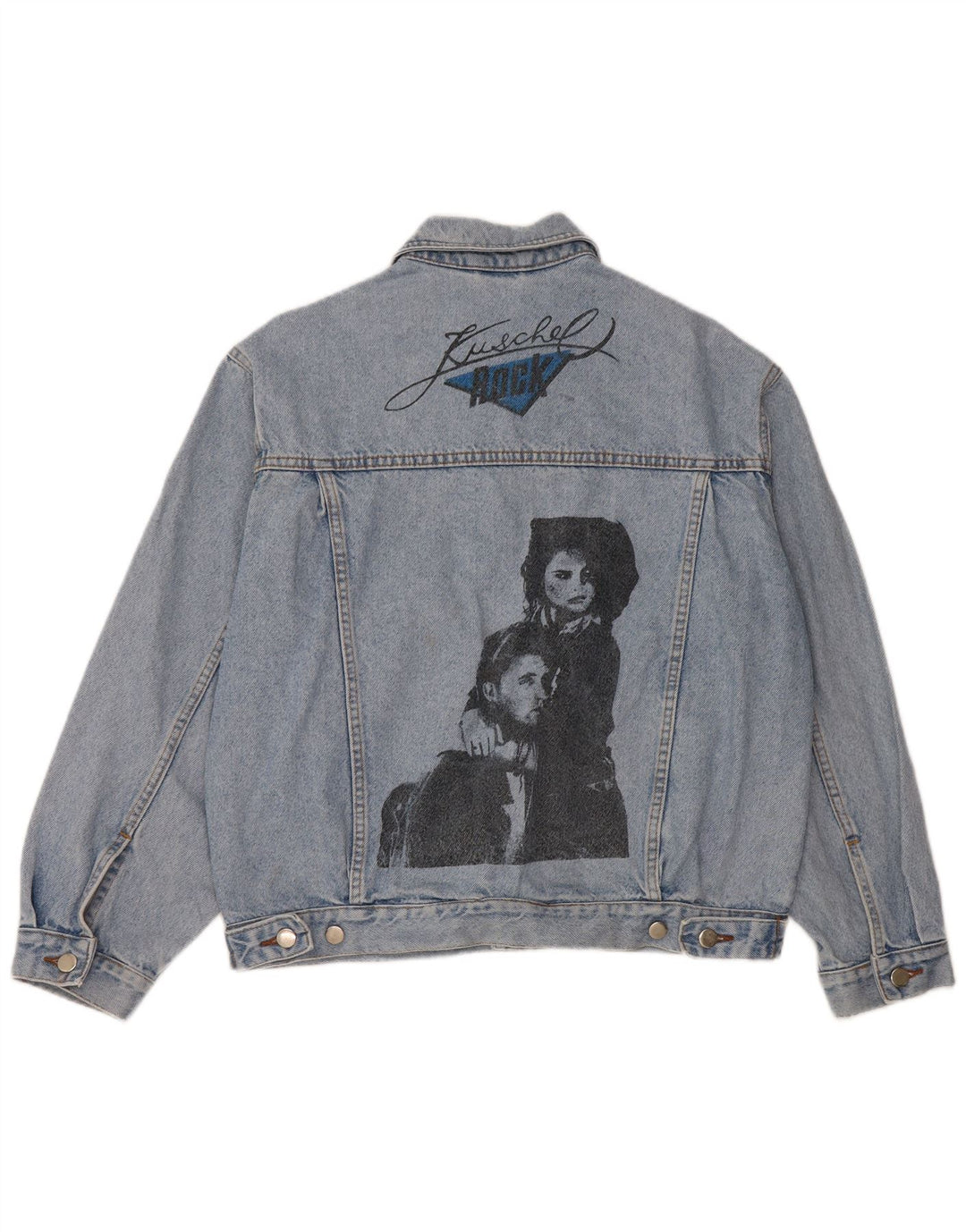 VINTAGE Veste en denim graphique pour homme UK 36/38 Petit coton bleu