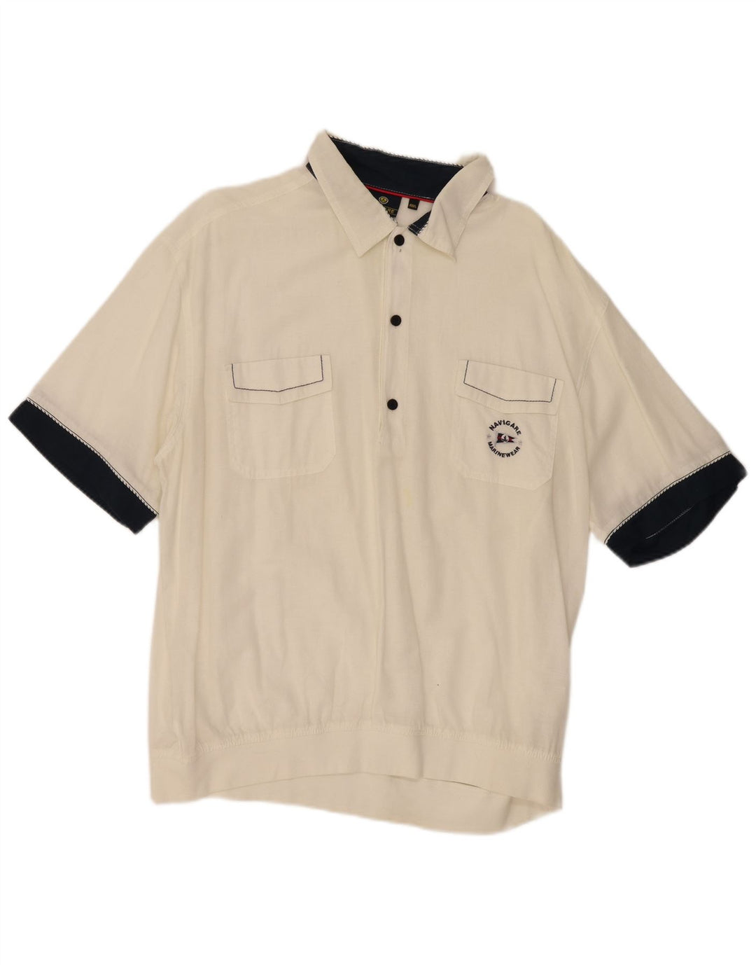 Navigare Chemise pull à manches courtes pour homme 3XL en coton color block blanc