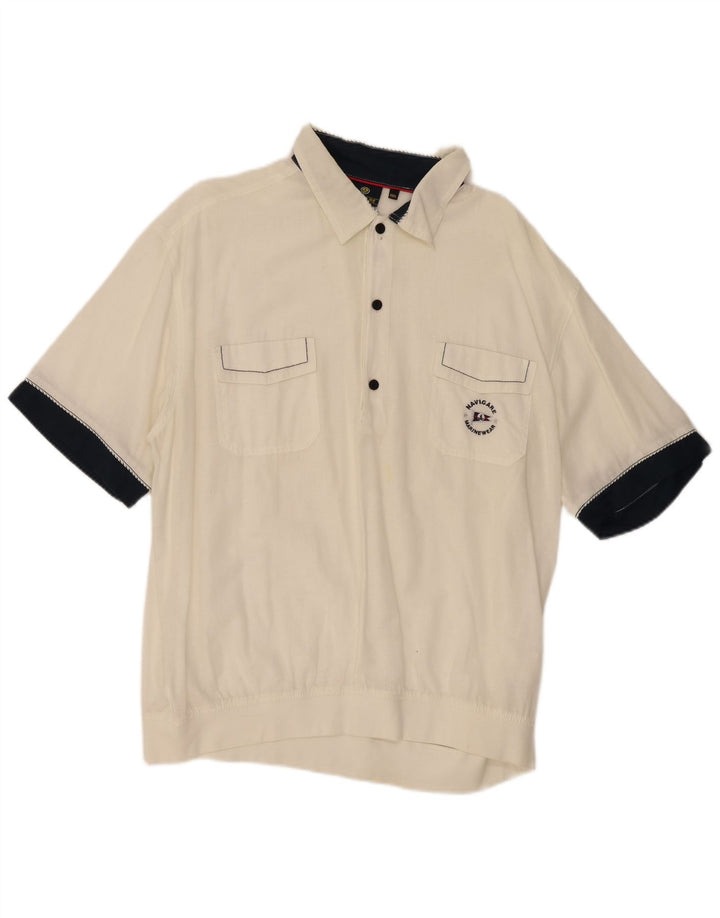 Navigare Chemise pull à manches courtes pour homme 3XL en coton color block blanc