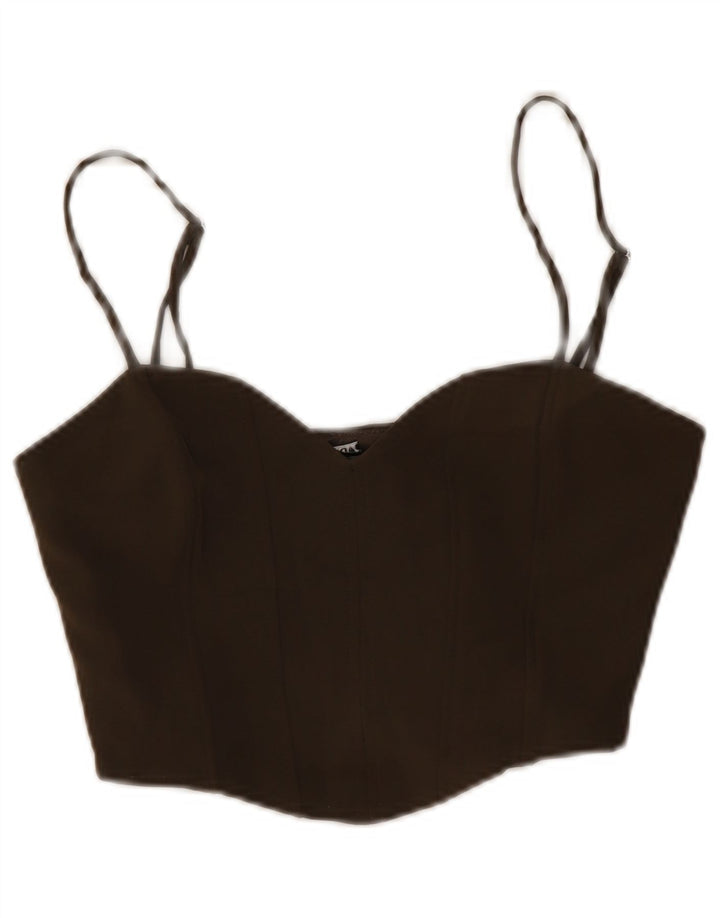 Zara Womens Crop Cami Top UK 12 Marron Moyen
