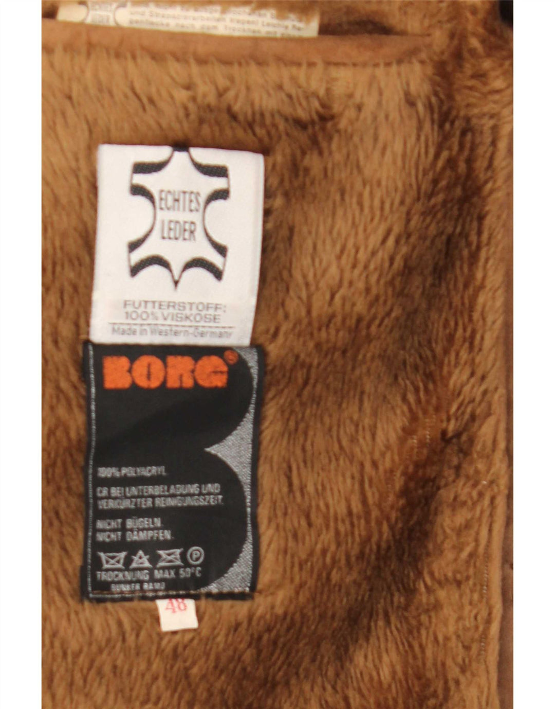 vintage Mens Shearling Overcoat IT 48 Cuir Marron Moyen