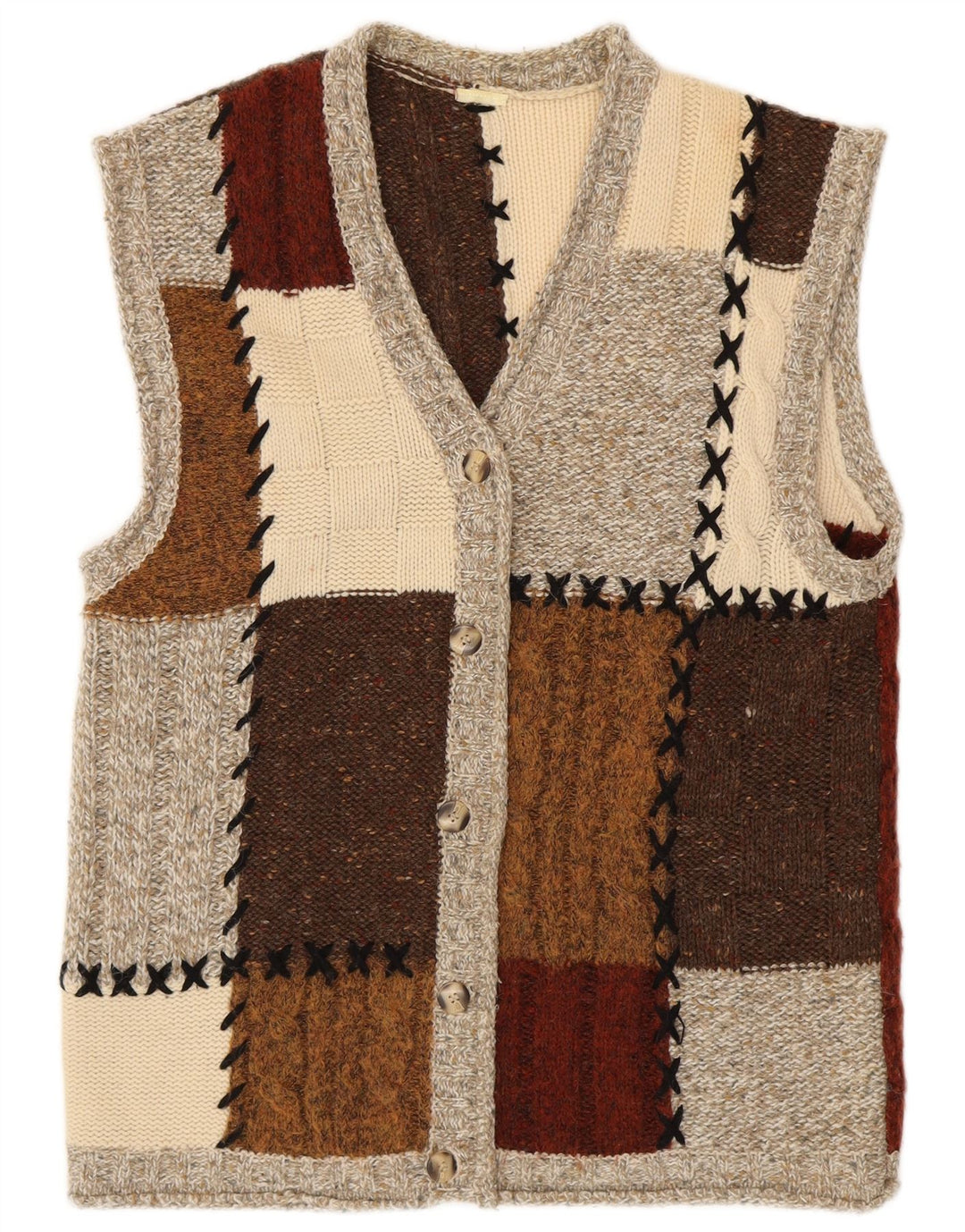 VINTAGE Pull Cardigan Femme UK 16 Grand Colorblock Multicolore