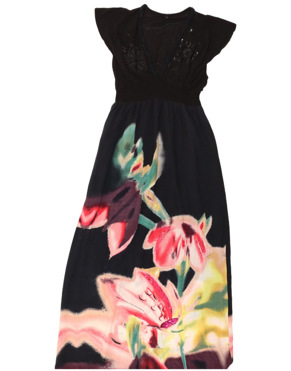 Desigual Robe longue graphique pour femme EU 42 Large Noir Floral