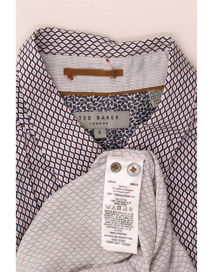 Ted Baker Chemise à manches courtes pour homme Taille 4 Grand coton géométrique bleu marine